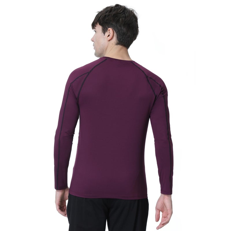 TopTie Men's Long Sleeve Fitted Compression Shirt, Cool Dry Base Layer for Men-Maroon-M - Image 5